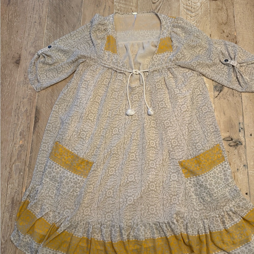 Free People Penny Lane Dress Boho Mini Peasant Shift Floral Chiffon Size XS - Picture 3 of 12